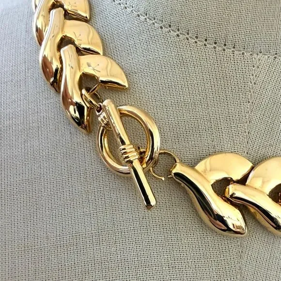 Vintage Gold Tone Chunky Link Statement Necklace Collar Style - Picture 2 of 6